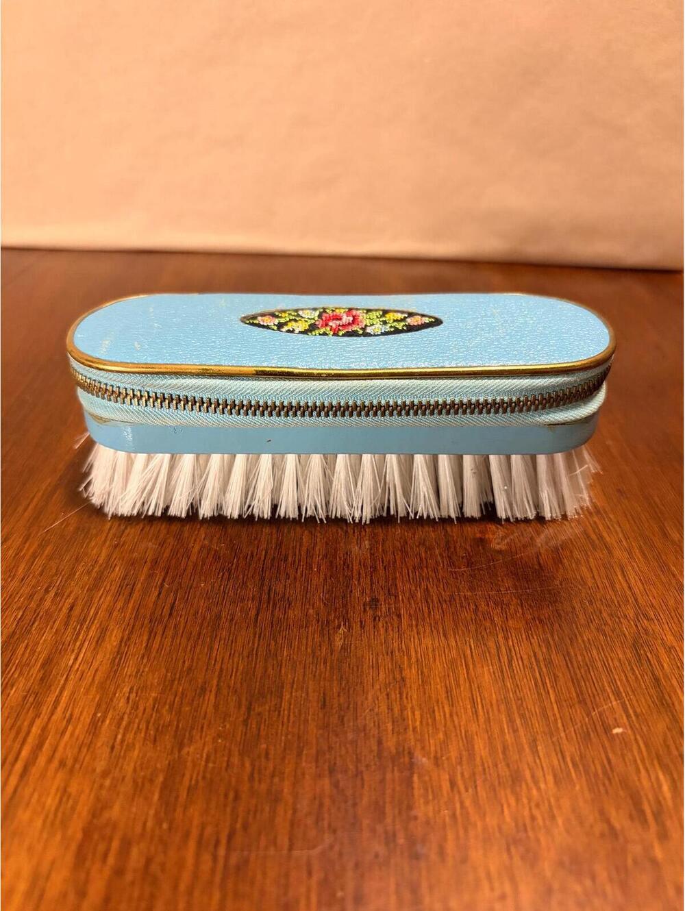 Vintage Leather Manicure Set | Blue Petit Point Travel Grooming Kit
